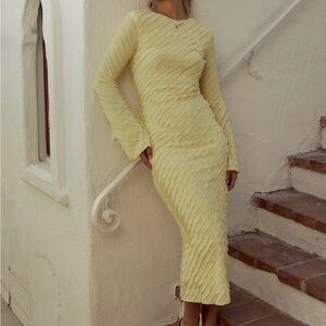 Bohme Yellow Long Sleeve Textured Dress